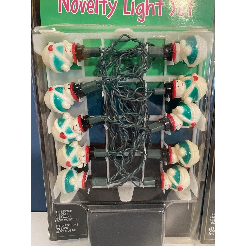 VTG Joybrite Christmas Blowmold Snowman String Lights Miniature Lot Of 2 NEW